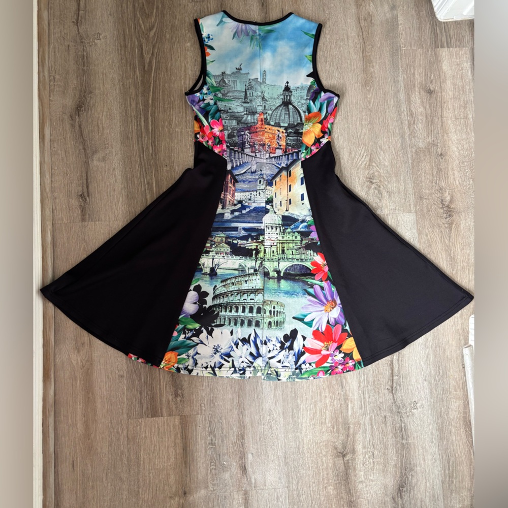 Just Love Multi-Color Scenic Print Midi Dress with Black Panels - Picture 13 of 15